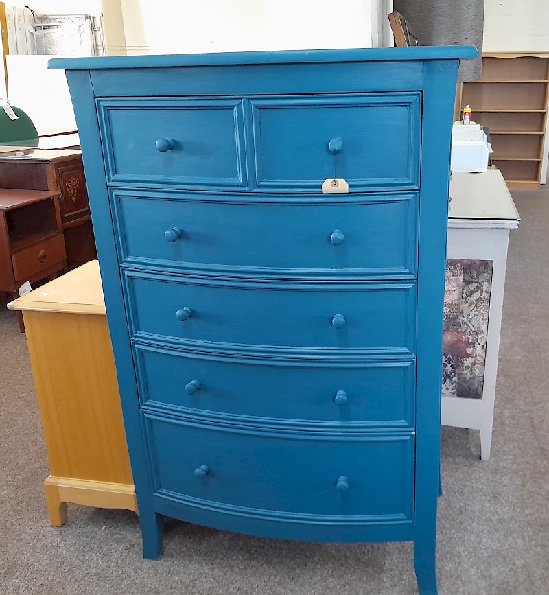Blue painted 5 drawer chest