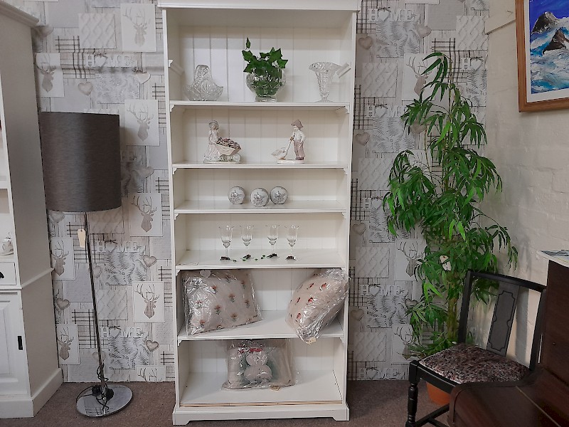 Tall white bookcase